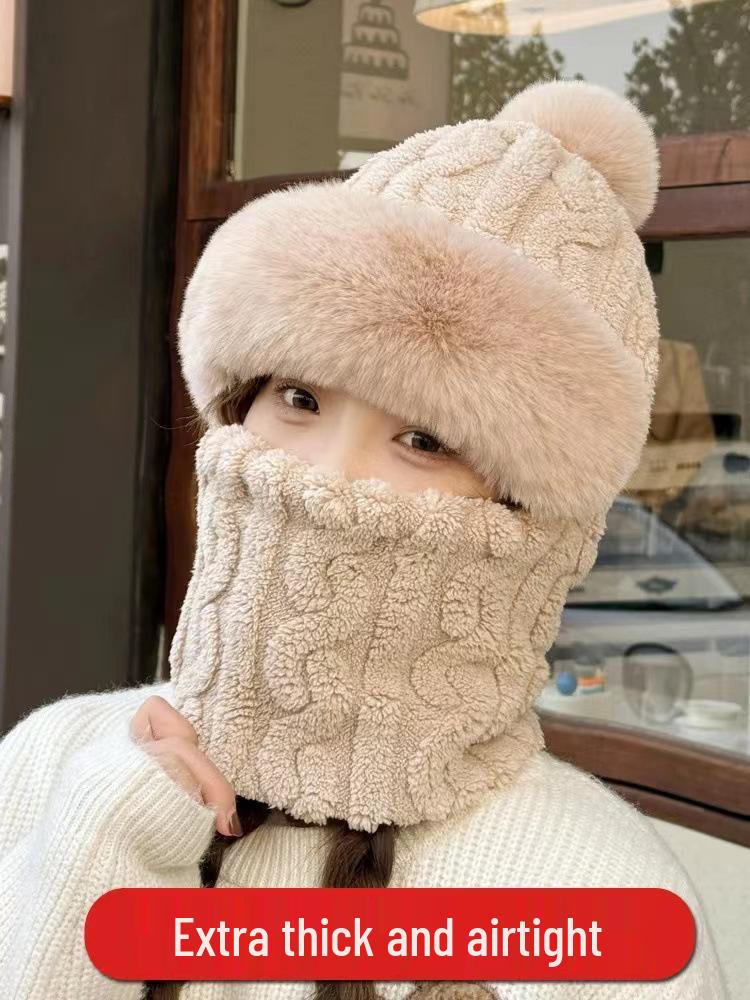 

Женский зимний плюшевый комплект шапка и шарф с лисой - Теплый, модный и универсальный дизайн с капюшоном One Size