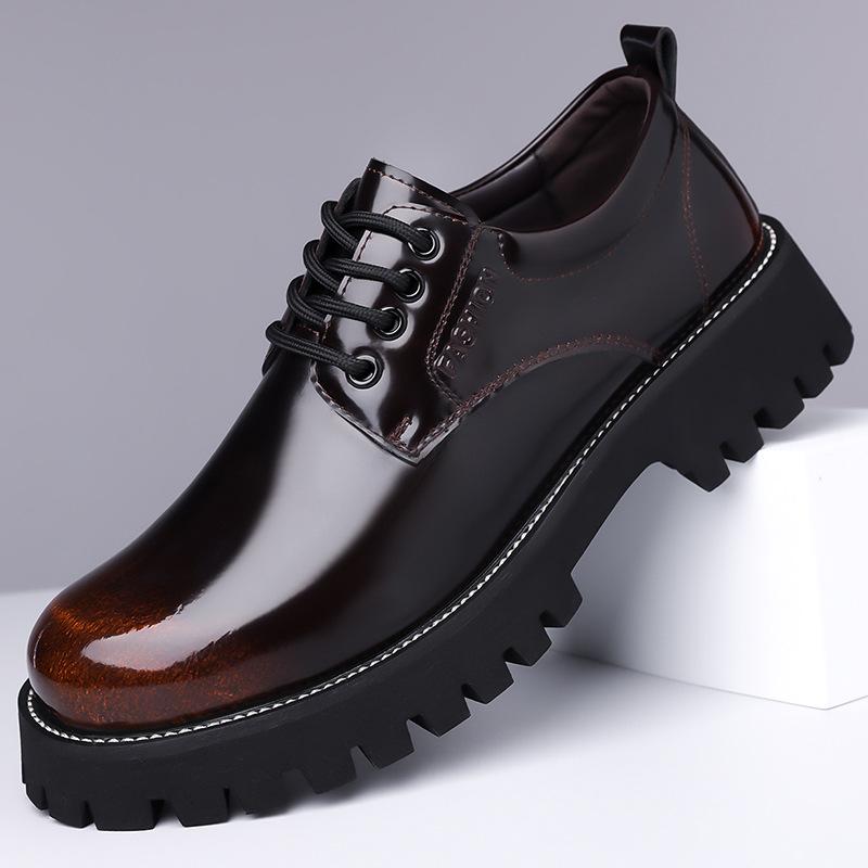 Big Head Shoes Glossy Leather Derby Leather Shoes Formal Business Casual Platform Non-slip Wedding Groom Shoes