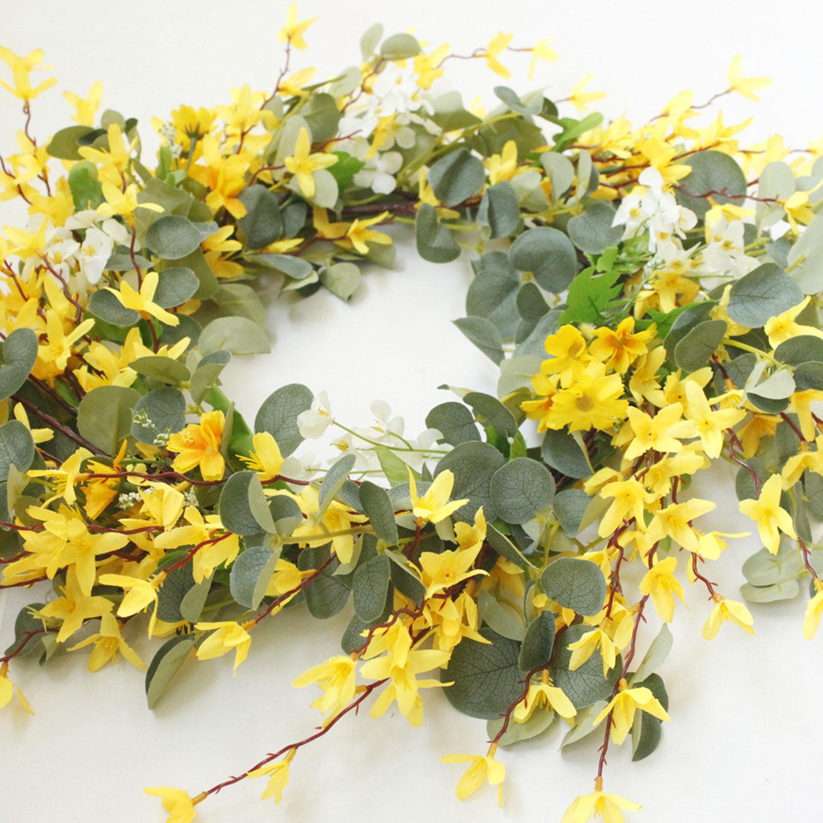 

Artificial Spring Wreath for Front Door Yellow Flower Floral Wreath for Indoor Outdoor Home Decor 19.7in Outer Diameter
