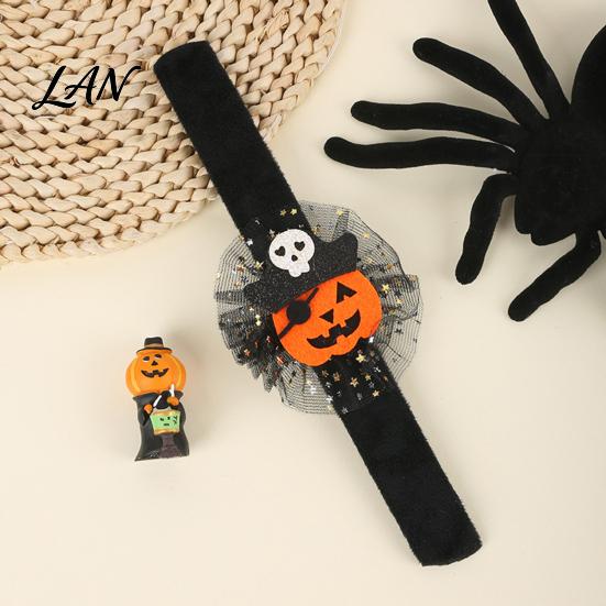 Adjustable Resilient Steel Plate Bracelets Stuffed Halloween Slap for Kids, Plush Pumpkin Ghost Skull Cute Wrist Assorted Pattern Bands Band