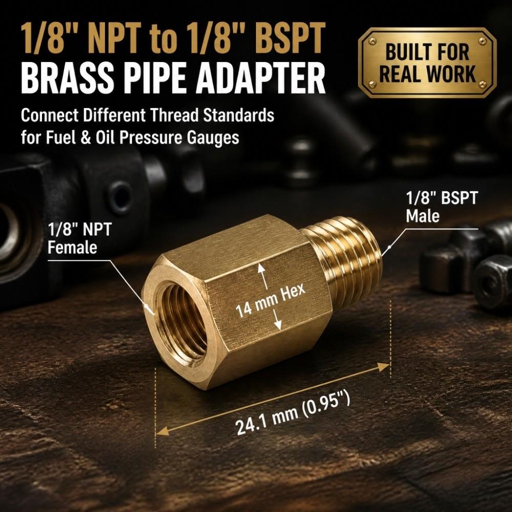 2 Pcs M8 x 1 Male Brass Pipe Fitting Brass Threaded Adapter Pipe Threaded Connector Gas Line