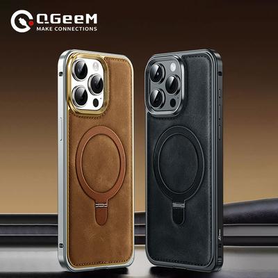 Magnetyczny skórzany stojak na telefon etui na iPhone'a 14 15 Pro Max luksusowy biznesowy Lerther metalowa ramka etui na IPHON 14 Pro 15 Promax