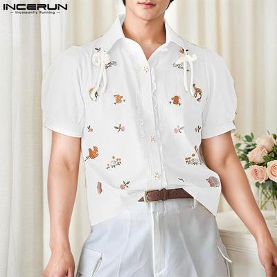 Sommer Herren Revers Kurzarm Blumendruck Casual Urlaub Tops T-shirts