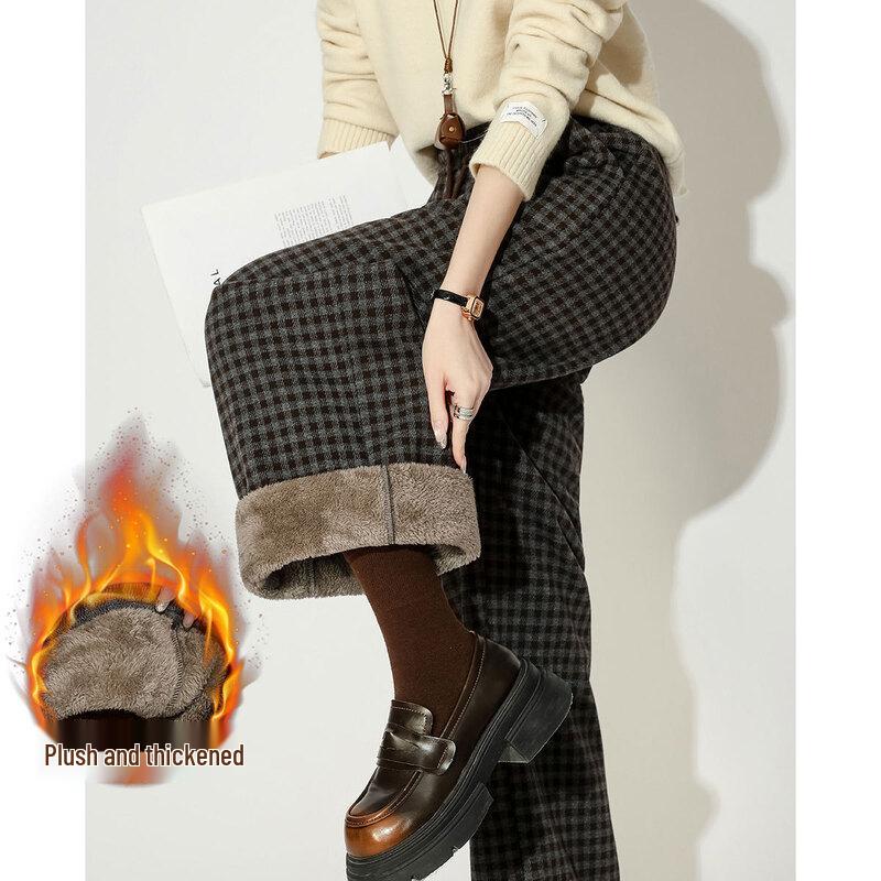 Demana Women s Warm Plaid Wide-Leg Casual Pants XL