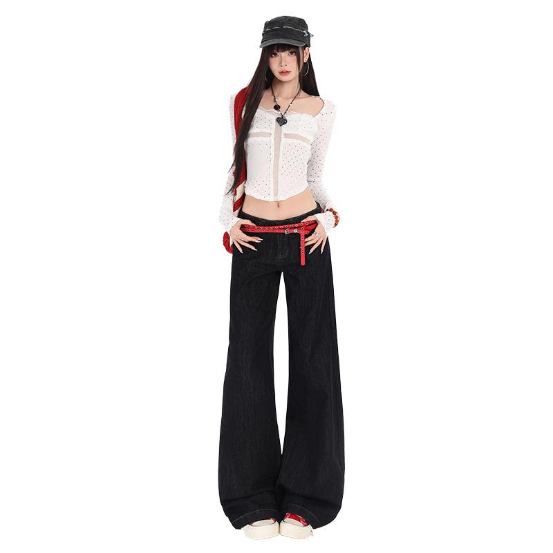 American original cow color low-rise slightly pulled jeans women's autumn new Spice Girl loose and thin wide-leg pants