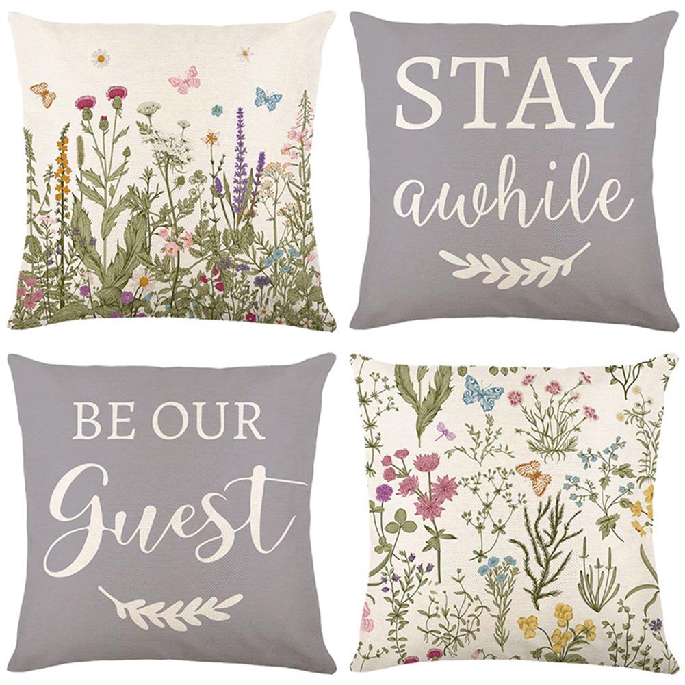 18 Inch Linen Pillowcase Spring Flower Printed Design Without Core
