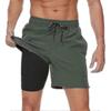 Calções de Banho Masculinos Com Forro de Compressão 2 em 1 Secagem Rápida Calções de Banho Masculinos Com Boxer Brief Forrado Calções de Praia Elásticos Para Surf Com Bolsos com Zíper_gg