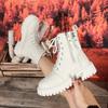 Fashion Women Boots Thick Warm Long Plush Ankle Boots Women Winter Lace Up Leather Motorcycle Boots Plus Size Comfortable Shoes Women