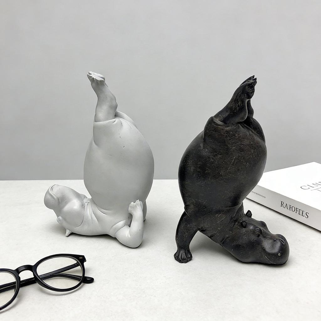 Yoga Hippo Statue Cute Hippopotamus in Meditation Pose Resin Sculpture Funny Desk Decor Unique Gift for Yoga Lovers Relief