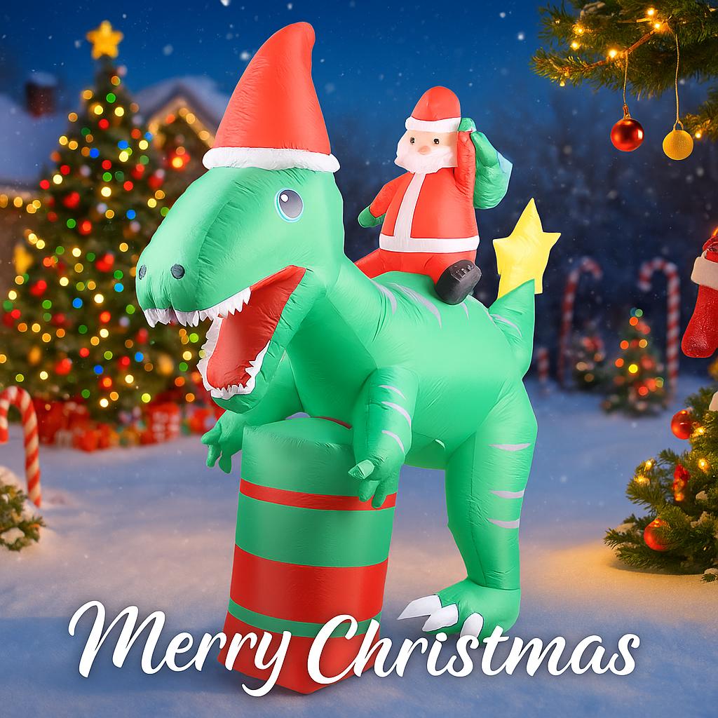 7.87FT Yard Party Decoration Inflatable Santa Ride Dinosaur Toy LED Light Xmas Home Ornaments Supplies Christmas Holiday Gifts