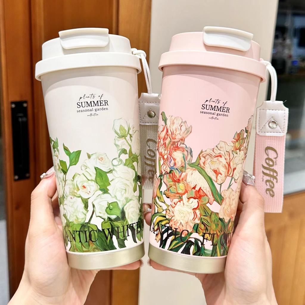 Isolerad Kaffemugg i Rostfritt Stål, Lily, för Resa: Sommarträdgårdsutgåva