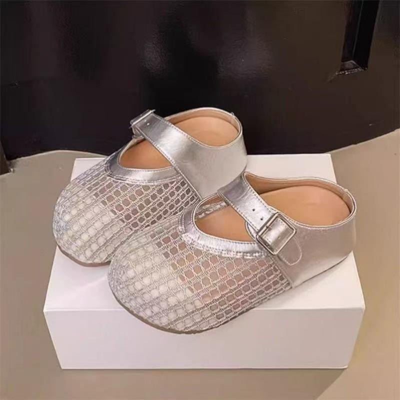 Silver bag head half slippers women's summer wear new high-end sandals one pedal fishing net breathable single shoes