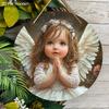 Beautiful Cherub Wooden Sign - Angle Guarding People Round Sign for Front Door Wall Hanging Decor - Ideal Home Hanging Decoration