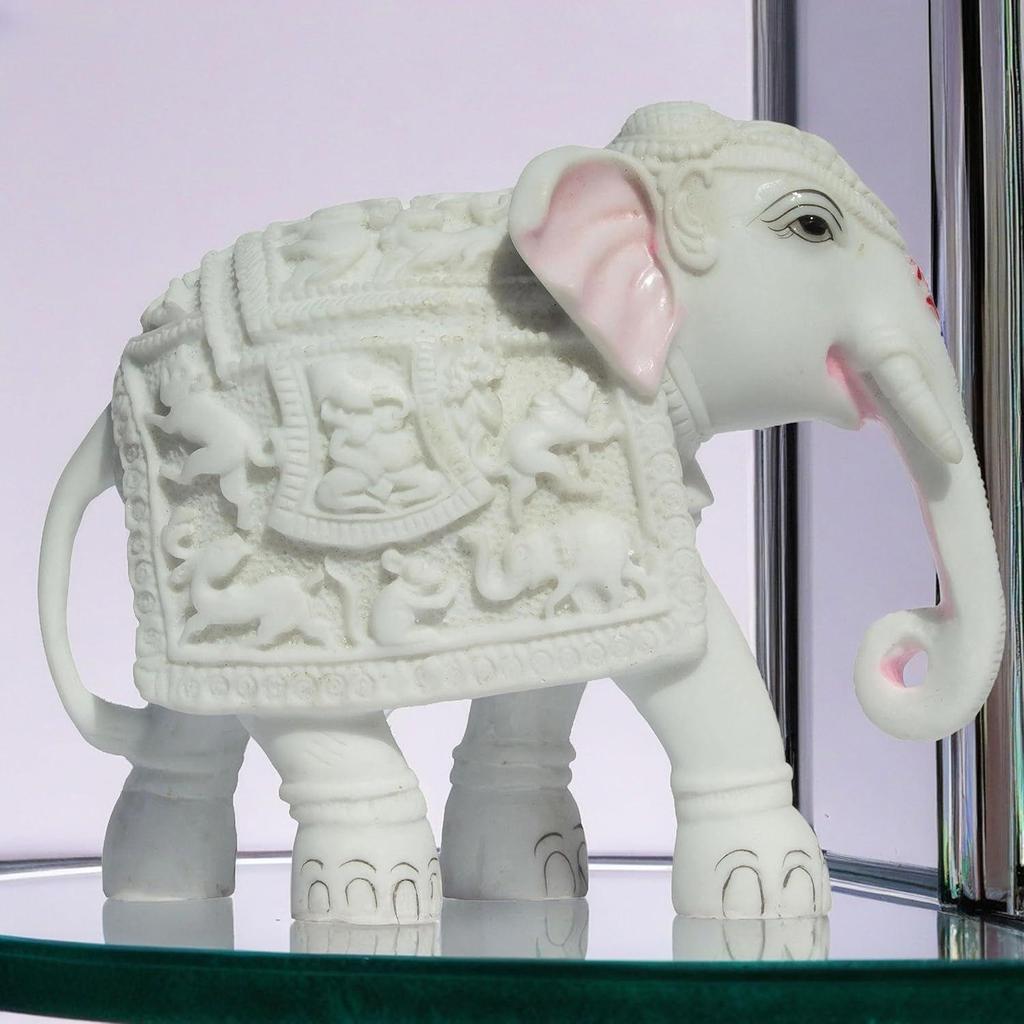 Weißer Elefantenstatue Rüssel unten Hathi Figur Große Größe 7 Zoll Elefant Marmorharz Dekorative Schaufigur