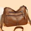 Women New Premium Soft Leather Crossbody Bag New Vintage Leather Large Pocket Multi-Compartment Shoulder Bag