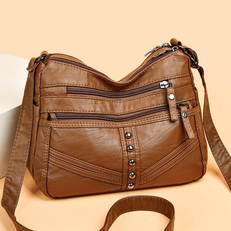 Women New Premium Soft Leather Crossbody Bag New Vintage Leather Large Pocket Multi-Compartment Shoulder Bag