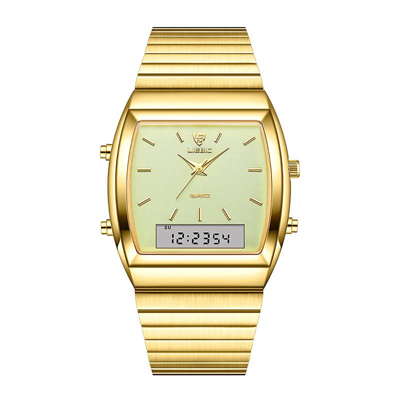 

SKMEIPopular couple watch business casual simple fine steel belt waterproof double display electronic quartz watch