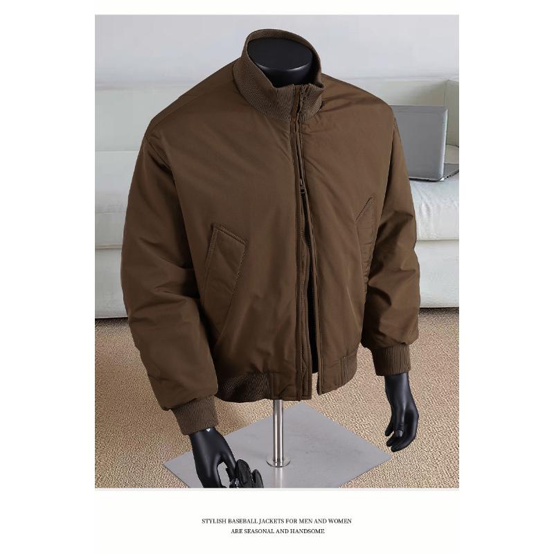 

Stand-collar men s casual cotton jacket loose coat solid color zipper cardigan top L верблюд