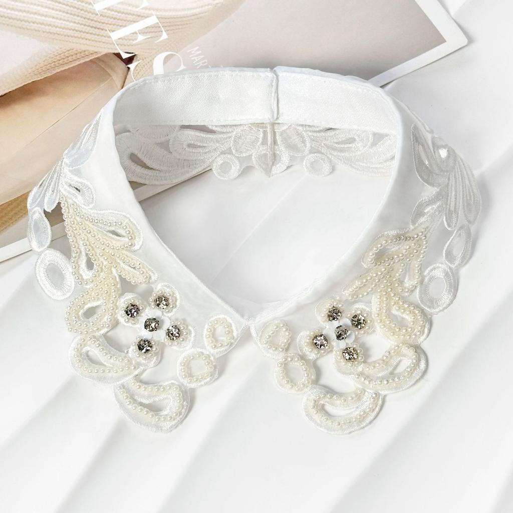 Eugen Garn Vielseitlicher Pullover Hemdkragen Spitze Perlendekoration Mode Schwerindustrie Hohlstickerei Nagelperlen Falscher Kragen