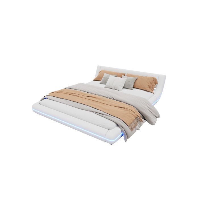 Lit plat - MUVOE - 160x200cm - Éclairage LED - Télécommande 24 touches - Blanc