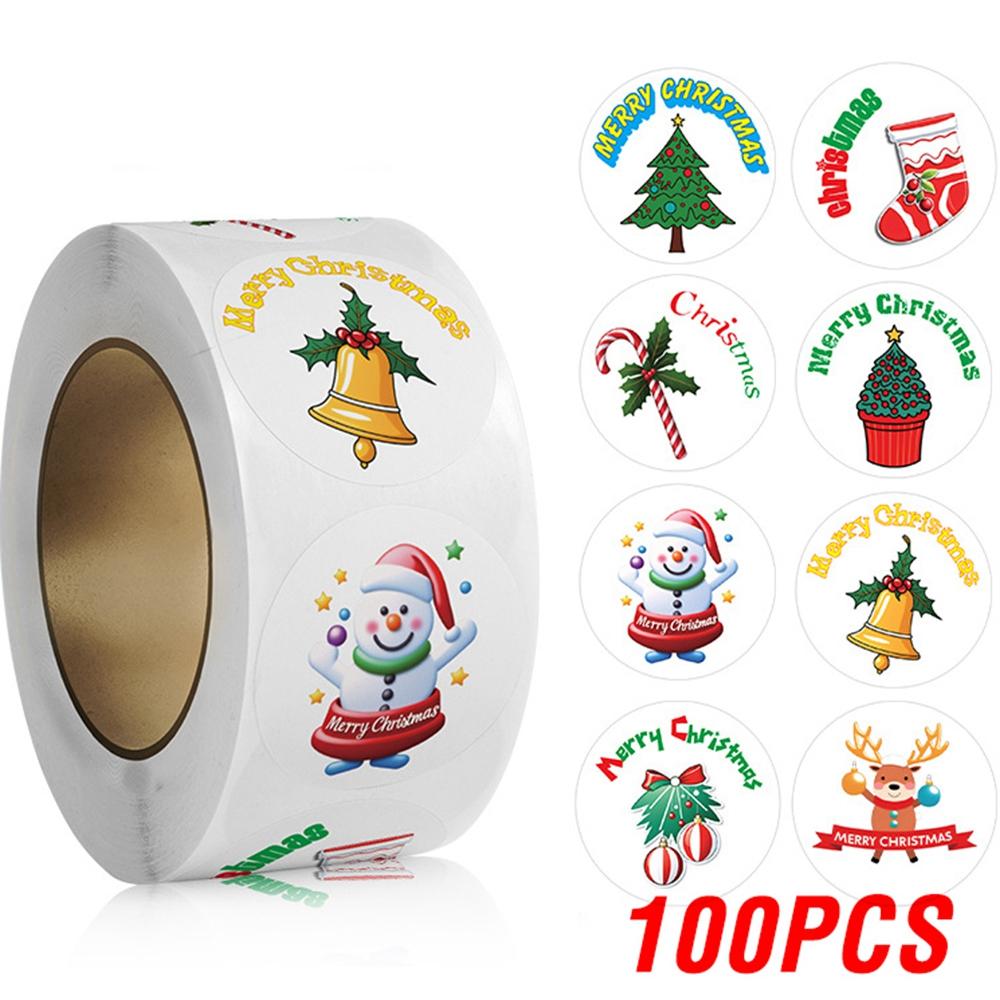 

100-500pcs Cartoon Merry Christmas Sticker Santa Claus Tree Paper Label New Year Cute Snowman Stationery Stickers For Kids Gift