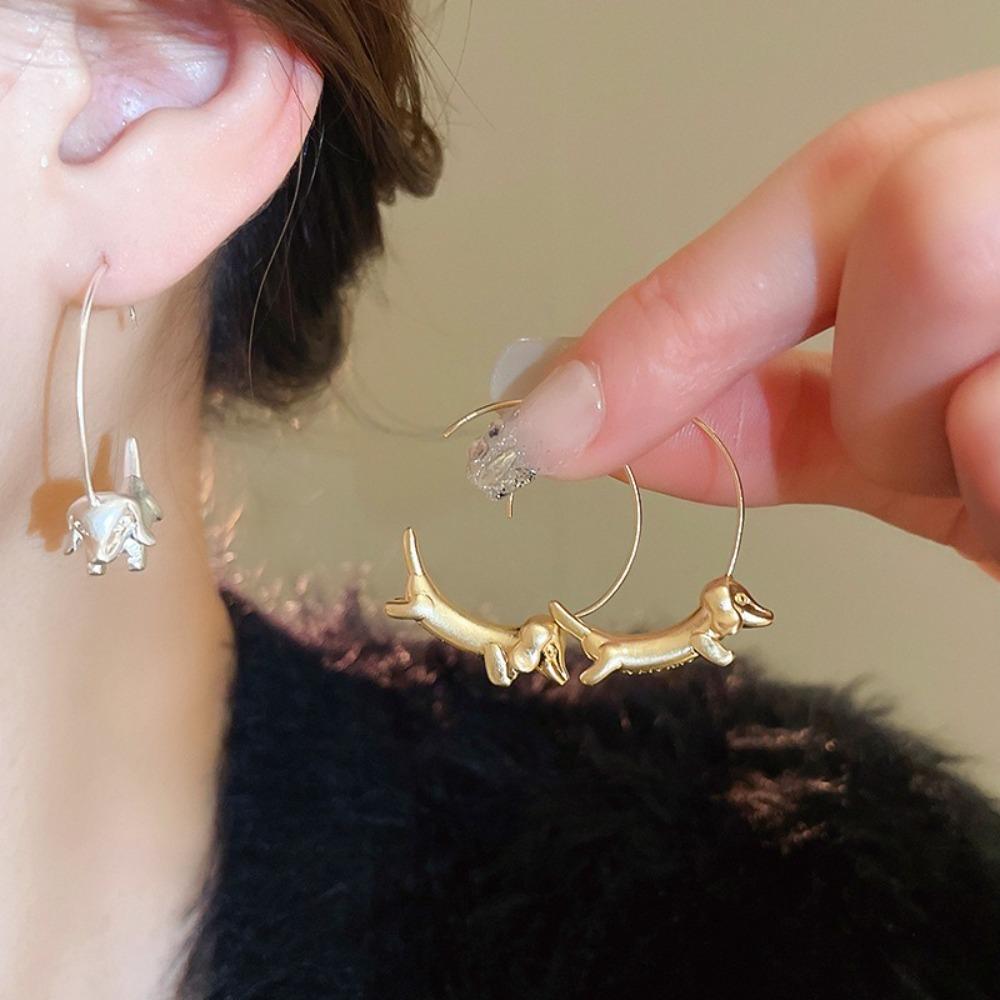 Niedliche Dackel Creolen Einzigartiger Damenohrschmuck Neue Wursthund-Ohrringe Geschenk