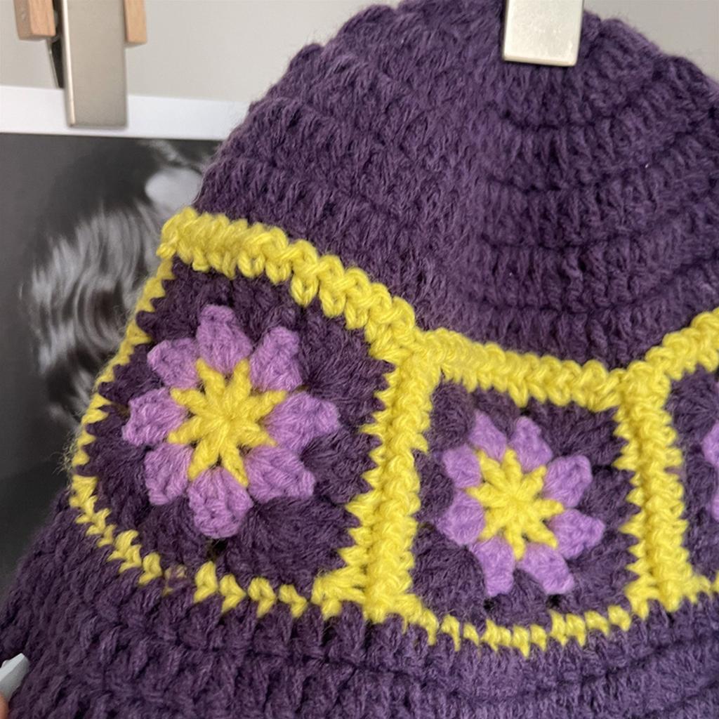 Knit Flower Bucket Hat for Woman Breathable Multi-color Weaving Wide Brim Bucket Hat Adult Teens Summer Fisherman Cap