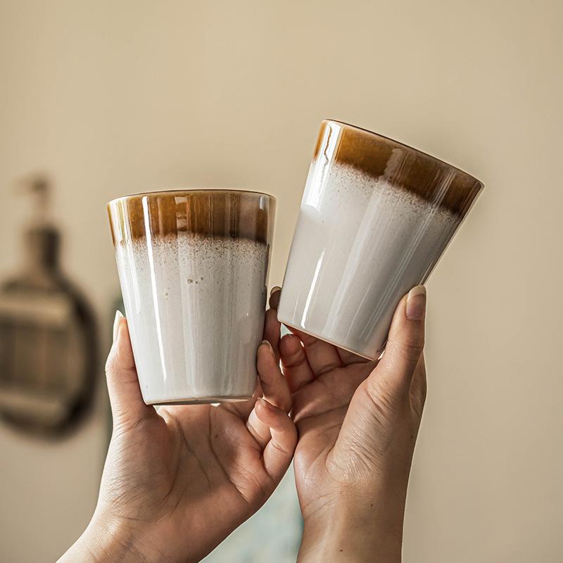 Ceramic Cup Retro Kiln Change Two-Color Cup Household Water Cup Tea Cup Restaurant Holding Coffee Cup Japanese Cup Without Handle