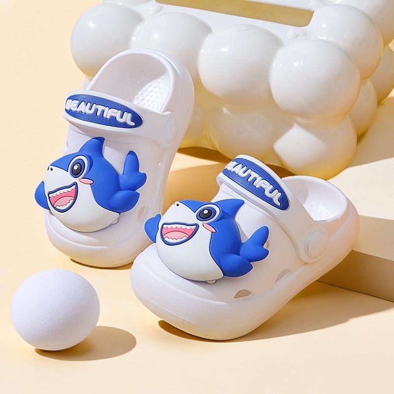 Cute Shark Toe-Covered Children's Slippers for Summer, Boys' and Girls' Non-Slip Cartoon Home Sandals