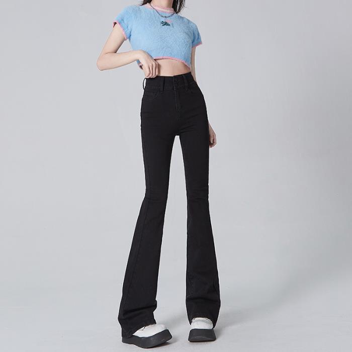 Jeans für Damen mit hoher Taille für den Herbst, Kleine Hufeisenhosen für elastische Schlaghosen für Damen mit Herbst, Winzige Hosen für Damen