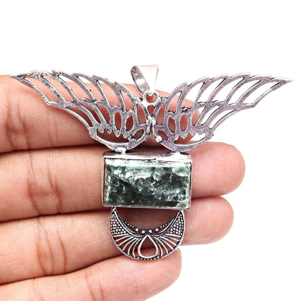 Pendant Seraphinite Gemstone Gift For Her Silver Jewelry 2.25"