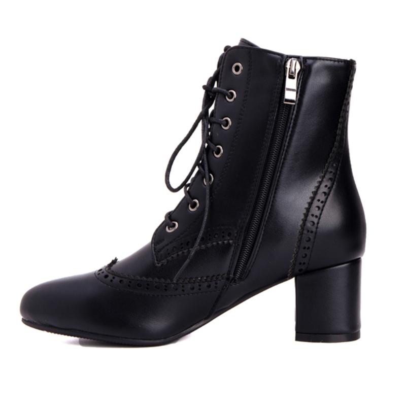 Ankle Boots For Women Spring Shoes New 2025 Casual Medium Heels Black White Lace-up Short Boots Footwear Shoes 2025 Waterproof