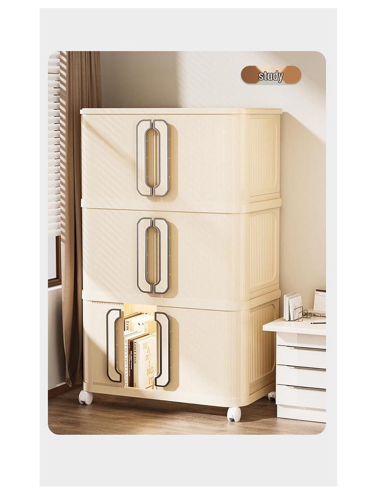 Multi-Layer Foldable Push-Pull Wardrobe & Snack Storage Cabinet with Wheels