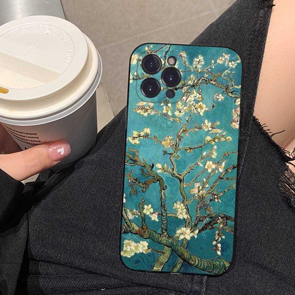 Art Vincent Van Gogh Phone Case For iphone 16 15 17 13 14 12 11 Pro Max Plus Black Shell Cover Case