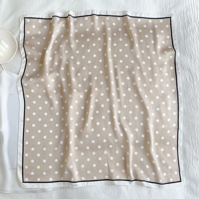 Women Lightweight Elegant Polka Dot Knotted Silk Small Square Scarf Summer Spring Elegant Neckerchief Satin Head Scarf