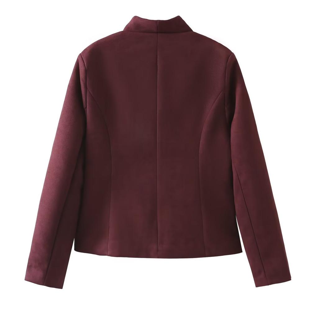 European and American style, new women's clothing, fashionable, casual, versatile, solid color stand-up collar slim jacket