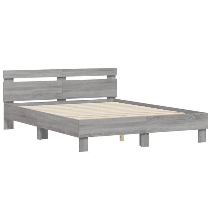 VidaXL Bed Frames with Headboard, Double Bed with Slatted Base, Adult Bedroom Bed, Modern, Sonoma Grey 140x200 3207425