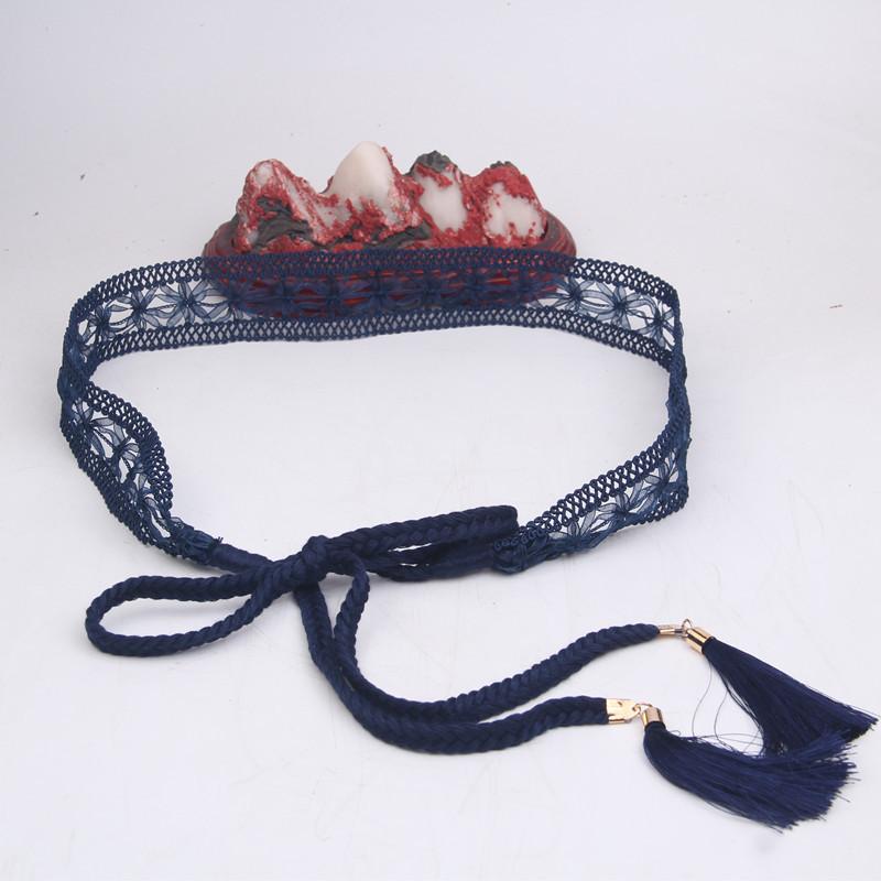 

Сладкий кружевной пояс Женский изящный декор для юбки Полый пояс Веревка с кисточками Завязанный шнуровкой Пояс-цепочка для платья тёмно-синий