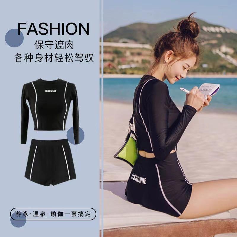 Swimsuit Women's Korean Conservative Belly-covering Diving Suit Long-sleeved Sunscreen Split Swimming Fairy Fan Xian Thin