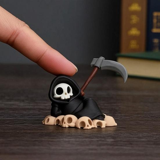 Mini Grim Reaper Statue, 3D Printed Halloween Skull Grim Reaper Figurine for Tabletop, Desk, Shelf Home Decor