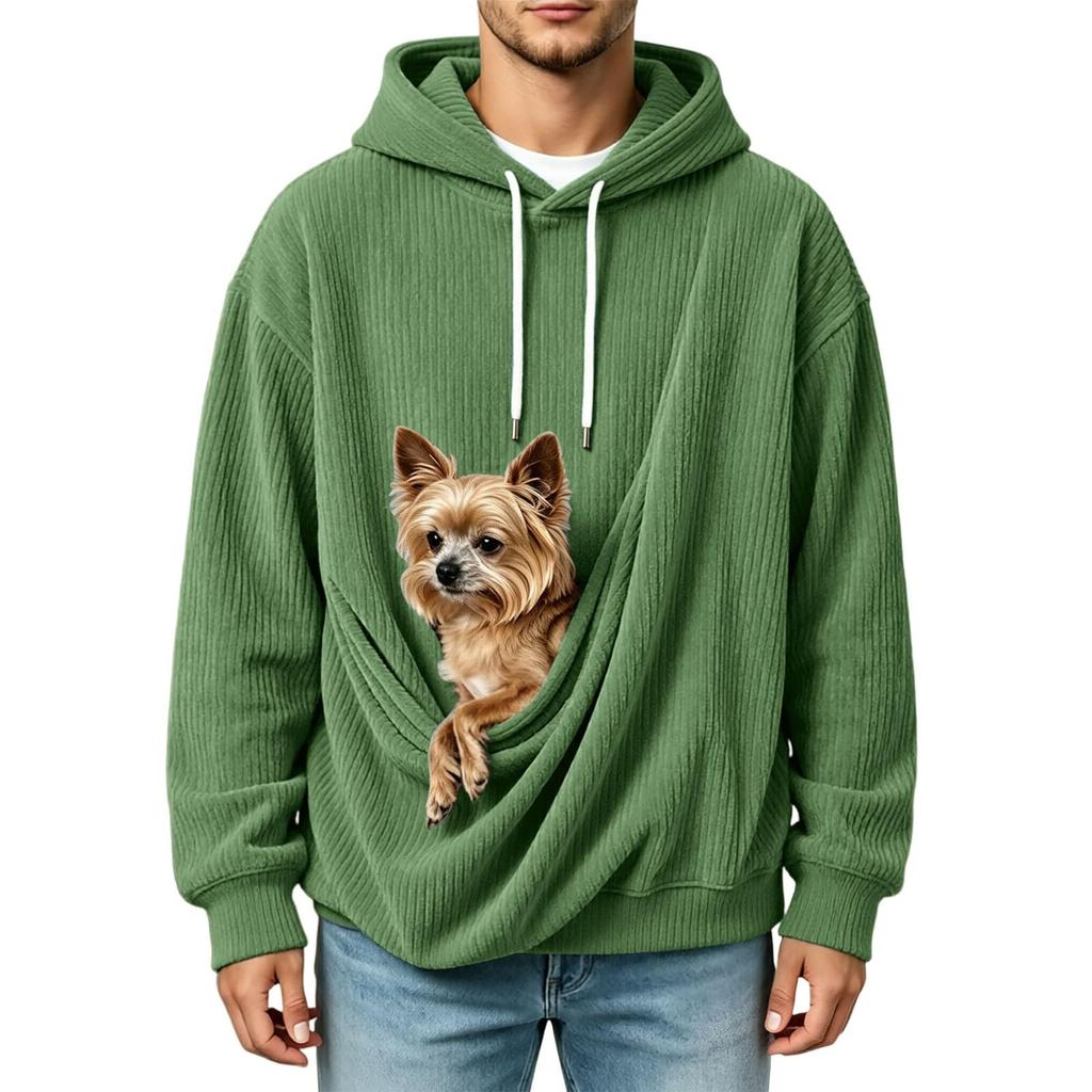 Unisex Casual Color Long Sleeve Hooded Knit Jacket with Pet Pocket