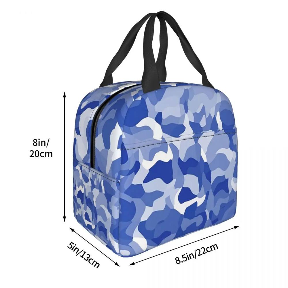Blue White Blending Camouflage Insulated Lunch Bag for Women Children Leakproof Food Boxes Thermal Lunch Box Tote