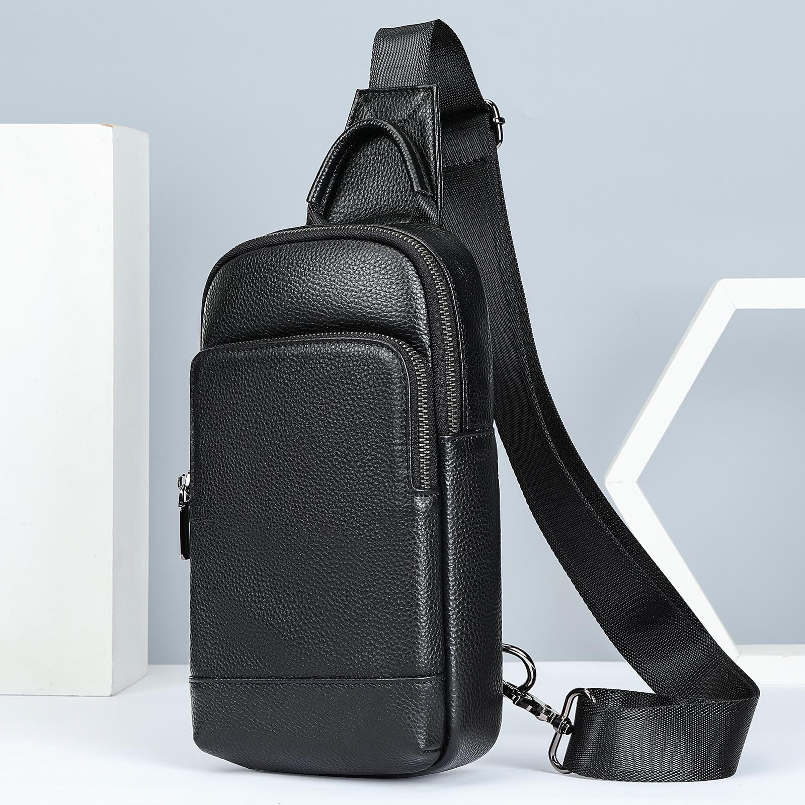 

Мужская сумка-кроссбоди на грудь из натуральной кожи Malunt, Высококлассный корейский стиль, Модный маленький рюкзак из коровьей кожи. чёрный
