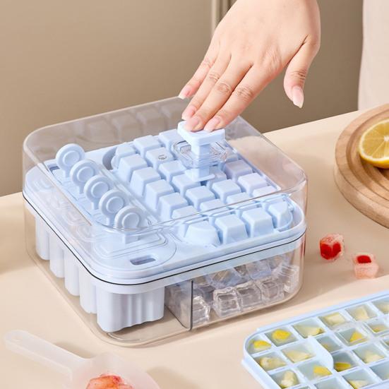 2-in-1 Ice Cube Tray with Lid Easy Push Release Ice Mold for DIY Popsicles Leakproof Freezer Container for Summer Drinks