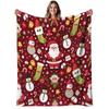 1pc Soft Warm Flannel Blanket - Heavyweight 280GSM All-Season Cozy Throw - Red & Green Christmas Snowman, Santa, Candy Canes - Machine Washable Sofa B