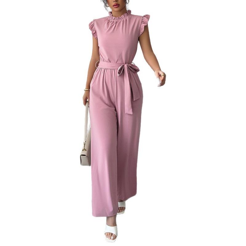 Elegant Short-sleeved T-shirt Casual Long Pants Jumpsuit Women's Autumn and Winter Independent Station