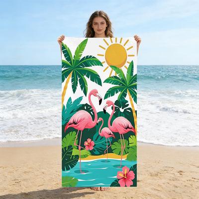 1 pièce Serviette de Plage Tropicale Flamant Rose Dessin Animé Forêt Tropicale Super Absorbante Convient pour les Vacances à la Plage Piscine Cadeau d'Été pour les Amis