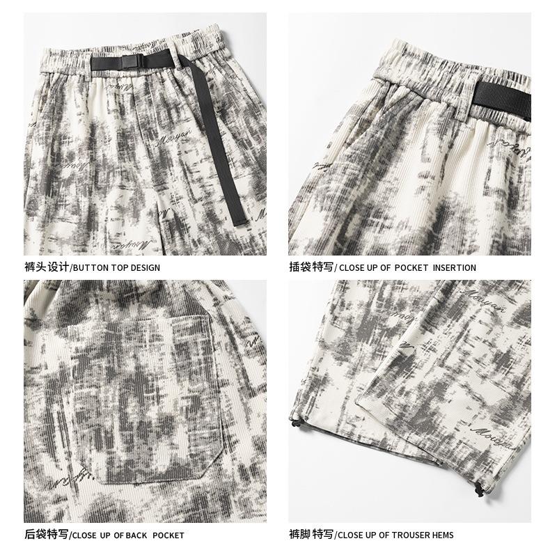 Men American Style Tie Dye Corduroy Casual Loose Straight Long Trousers