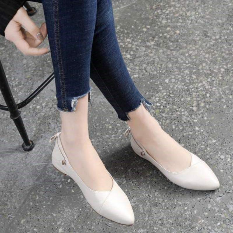 Leather soft sole spring and summer single shoes women's flat shoes new summer women's shoes versatile shallow mouth pointed small leather shoes