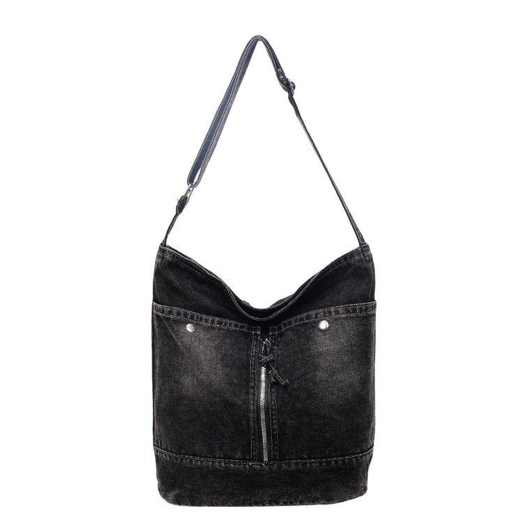 

Denim Bag Women s Bag Large Capacity Retro Contrast Tote Bag Shoulder Crossbody Bag чёрный